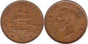 монета Южная Африка 1/2 пенни 1950
