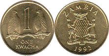 монета Замбия 1 квача 1992