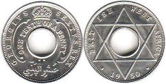 монета Британская Западная Африка 1/10 пенни 1950