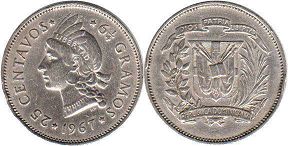 монета Доминиканская Республика 25 сентаво 1967