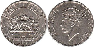 монета Британская Восточная Африка 1 шиллинг 1950