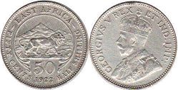 монета Британская Восточная Африка 50 центов 1922
