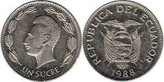 монета Эквадор 1 сукре 1988