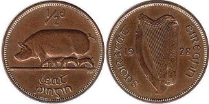 монета Ирландия 1/2 пенни 1928