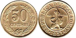 монета Парагвай 50 сентимо 1951