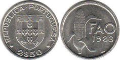 монета Португалия 2,5 эскудо 1983