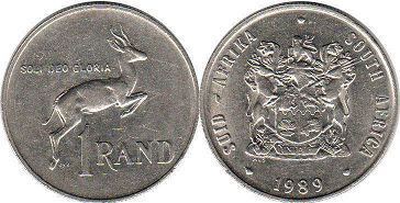 монета ЮАР 1 рэнд 1989