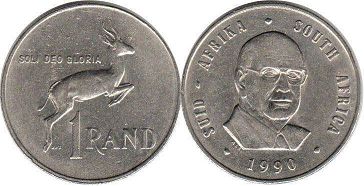 монета ЮАР 1 рэнд 1990
