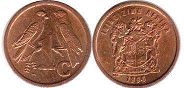 монета ЮАР 1 цент 1996