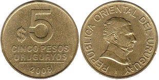монета Уругвай 5 песо 2008
