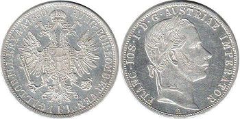 монета Австрийская Империя 1 флорин 1860