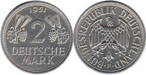 монета ФРГ 2 марки 1951