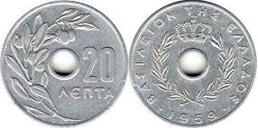 монета Греция 20 лепт 1959
