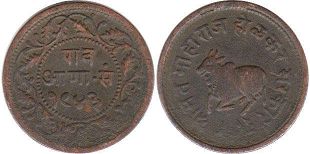 монета Индор 1/4 анны 1886