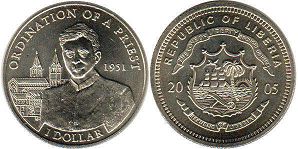 монета Либерия 1 доллар 2005
