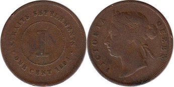 монета Стрэйтс Сеттлментс 1 цент 1894