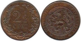 монета Нидерланды 2,5 цента 1906