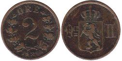 монета Норвегия 2 эре 1884
