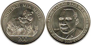 монета Танзания 200 шиллинги 2008