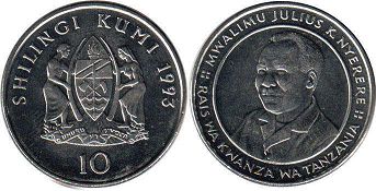 монета Танзания 10 шиллинги 1993