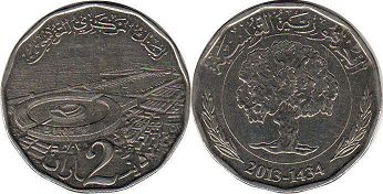 монета Тунис 2 динара 2013
