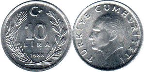 монета Турция 10 лир 1988