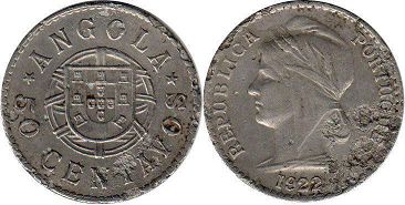 монета Ангола 50 сентаво 1922