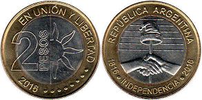монета Аргентина 2 песо 2016