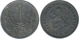 монета Богемия и Моравия 1 крона 1942
