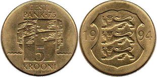 монета Эстония 5 крон 1994