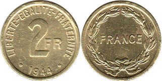 монета Франция 2 франка 1944