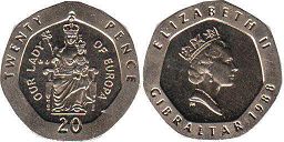 монета Гибралтар 20 пенсов 1988