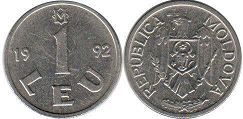 монета Молдова 1 лея 1992