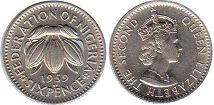 монета Нигерия 6 пенсов 1959