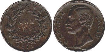 монета Саравак 1 цент 1891