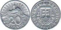 монета Словакия 20 геллеров 1942