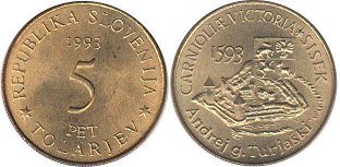 монета Словения 5 толаров 1993