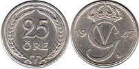 монета Швеция 25 эре 1947