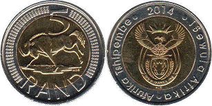 монета ЮАР 5 рэндов 2014