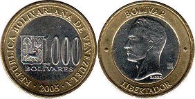 монета Венесуэла 1000 боливаров 2005