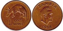 монета Замбия 1 нгве 1968