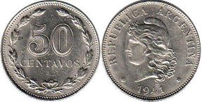 монета Аргентина 50 сентаво 1941