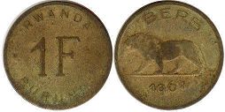 монета Руанда-Бурунди 1 франк 1961