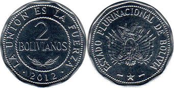 монета Боливия 2 боливиано 2012