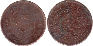 монета Китай 20 кэш без даты (1907)