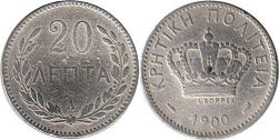 монета Крит 20 лепт 1900