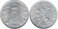 монета Чехословакия 5 геллеров 1954