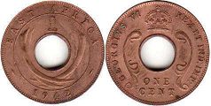 монета Британская Восточная Африка 1 цент 1942