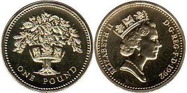 монета Великобритания 1 фунт 1992