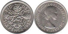 монета Великобритания 6 пенсов 1953
